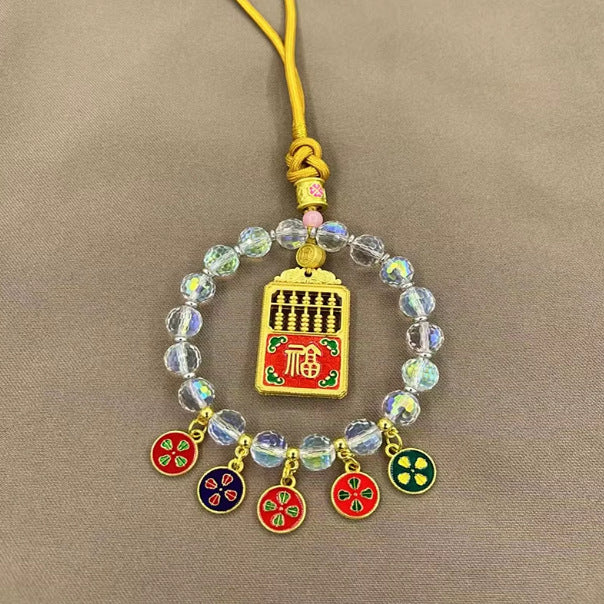 Lingyin same style five-way god of wealth car pendant colorful crystal safe abacus lock lucky bag high-end car decoration chinese style