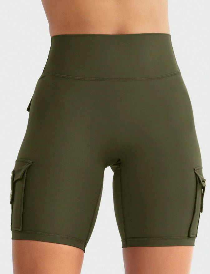 Yeoreo same style nylon brushed sports yoga cycling half length pants flap pocket pants training butt lift brushed yoga shorts