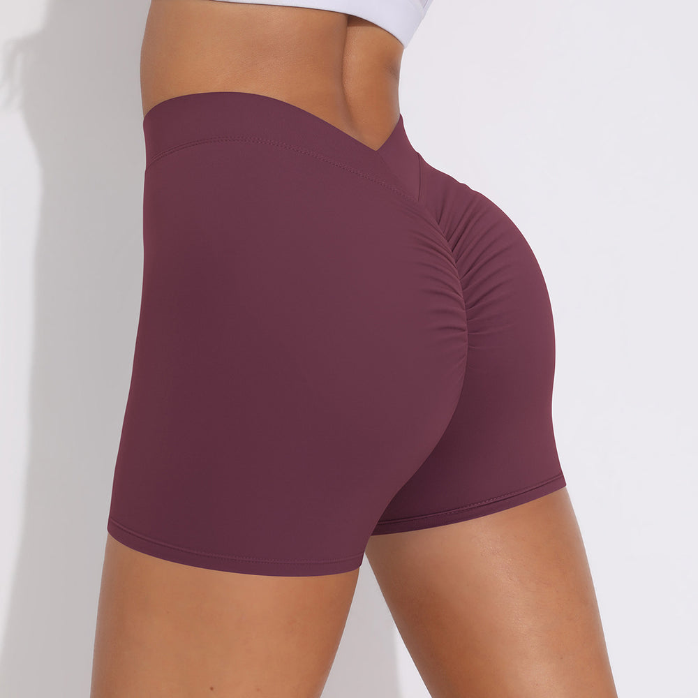 Fashion nude stretch brushed yoga pants back v waist hip lifting belly tight shorts running sports fitness shorts