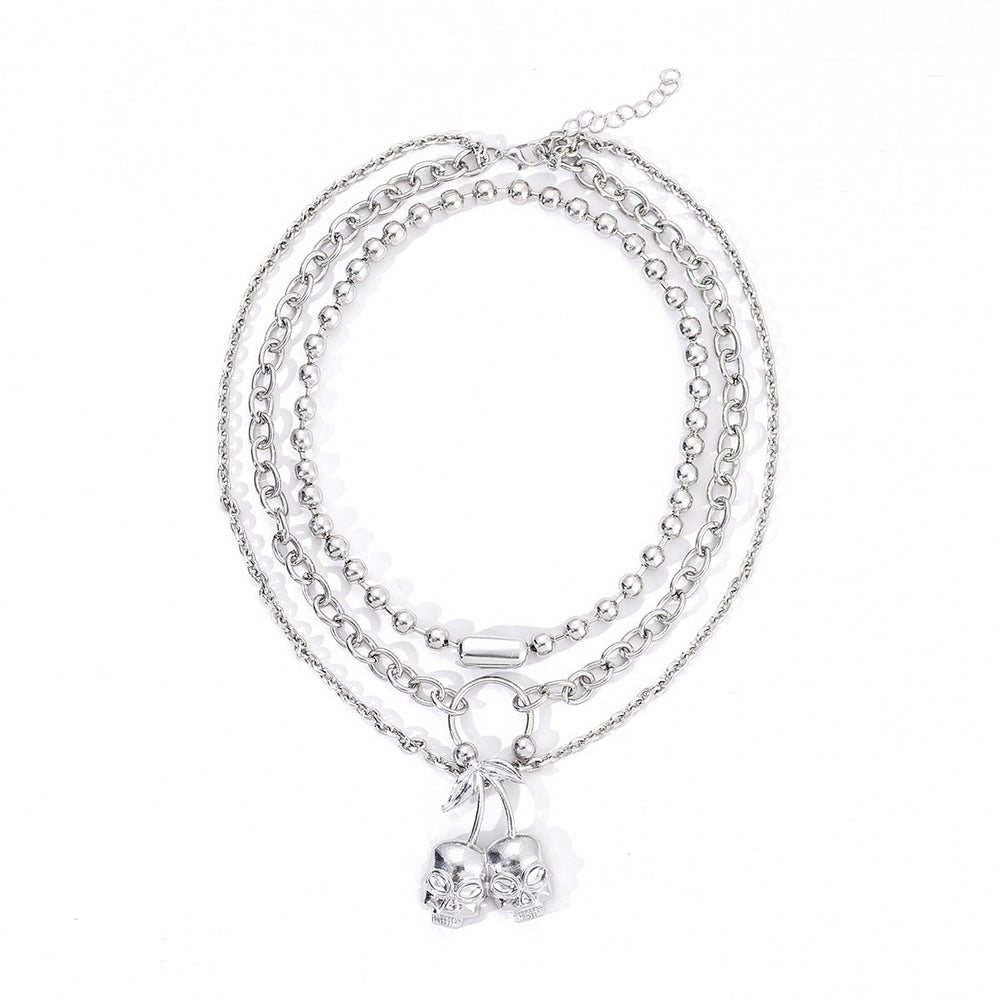 hot-selling stylish cherry skull necklace for women niche stylesense of design hip hop punk metal style multi-layer clavicle chain