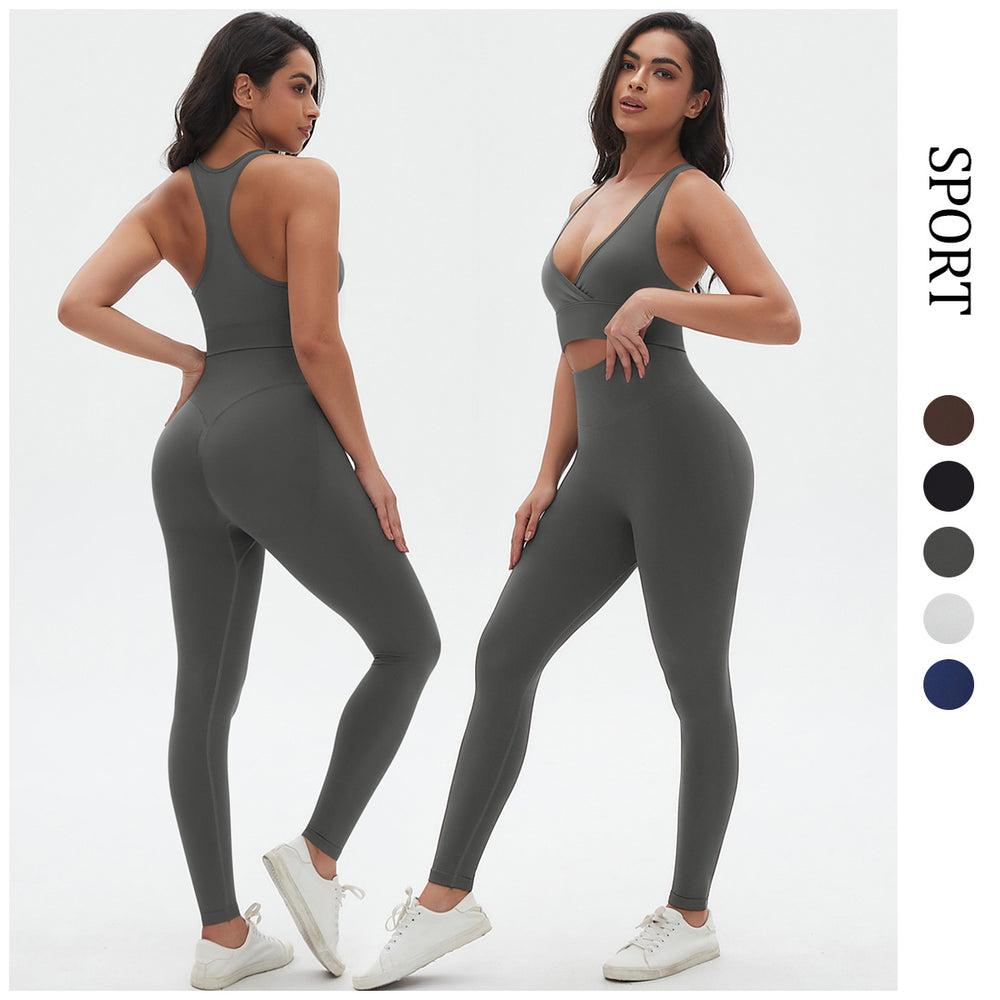 European and american seamless yoga outfit sexy backless sports bra set peach lift tight breathable running fitness set