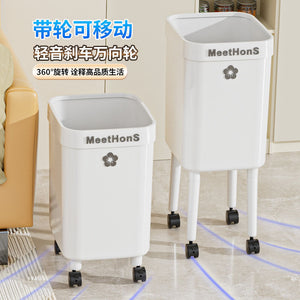 No-bend, high-capacity, mobile trash can with wheels – perfect for home use in living rooms, bedrooms, kitchens, and bathrooms