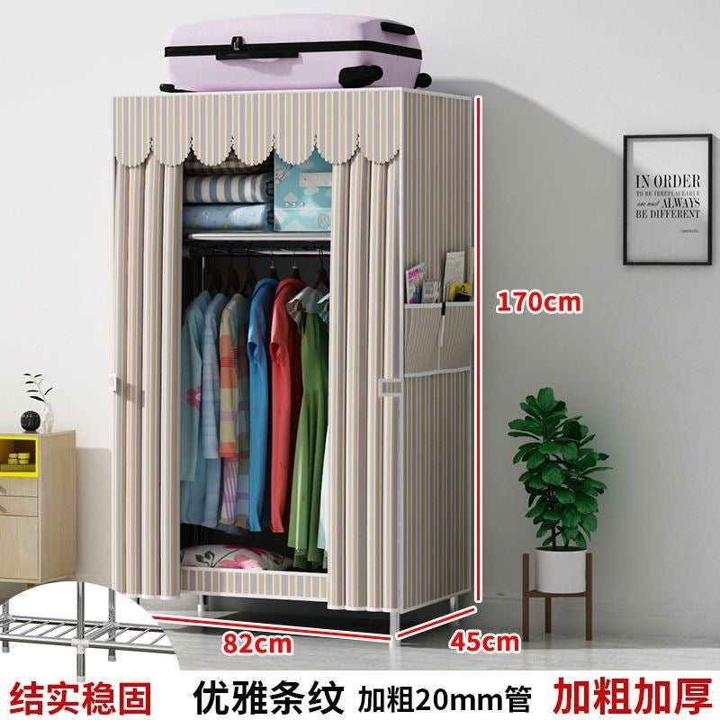 Simple fabric wardrobe rental house steel pipe thickened wardrobe for home bedroom dormitory storage cabinet