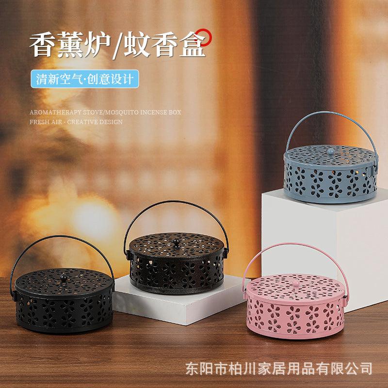 New mosquito coil box Dongyang factory direct sales portable wrought iron mosquito coil box household fireproof belt gray table mosquito coil box