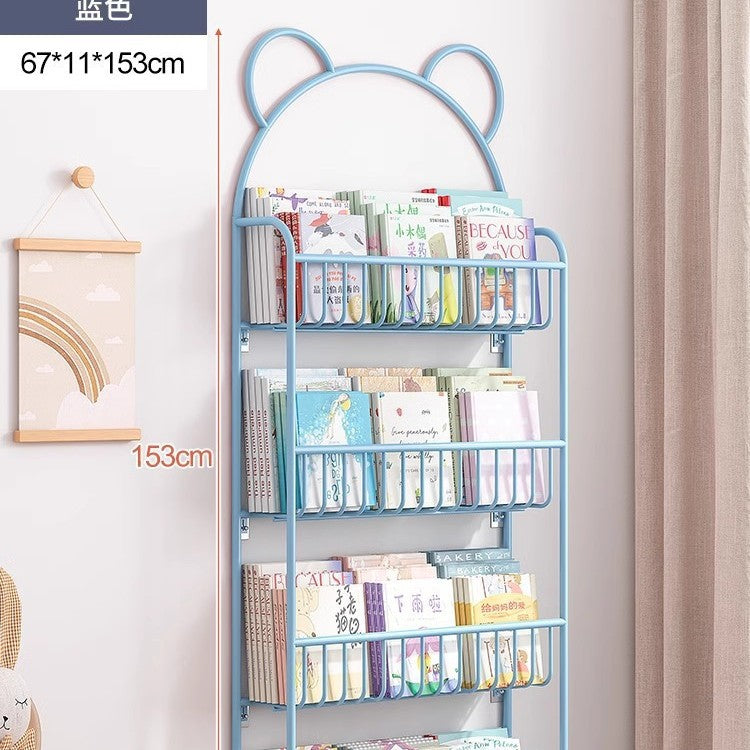 Bookshelf, ultra-thin wrought iron hole board shelf behind the door, floor storage rack against the wall, storage rack, children's picture book shelf