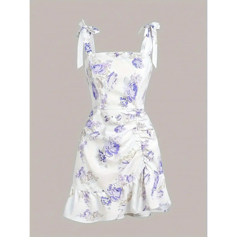 european and american women's clothing french waist halterdress long skirt summer flowers