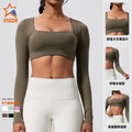 European and american new long-sleeve outdoor running fitness activewear top with built-in bra pads - tennis, golf, and yoga t-shirt
