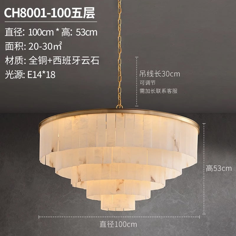 Modern minimalist spanish natural cloud marble translucent living room cross-border all-copper spanish cloud marble chandelier