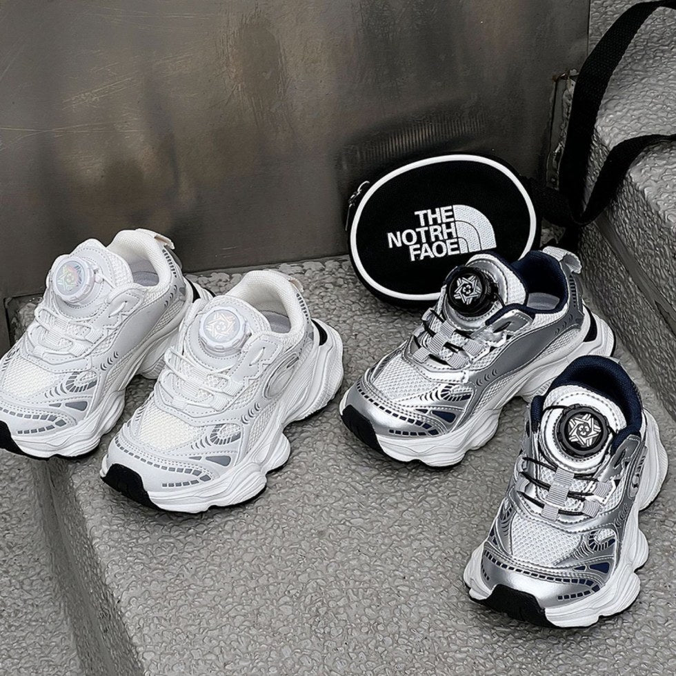 spring/summer new trendy brand rotating buckle boys' breathable single mesh sports shoes girls' chunky sneakers running shoes