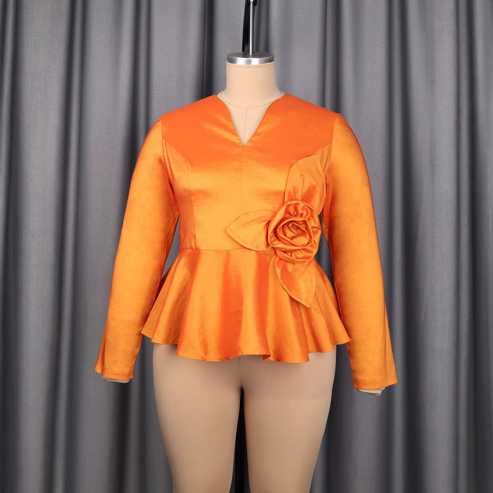 Amazon's new stereo flower long sleevestops waist rufflesv neckwork clothing banquet elegantslimming lookshirt
