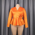 Amazon's new stereo flower long sleevestops waist rufflesv neckwork clothing banquet elegantslimming lookshirt
