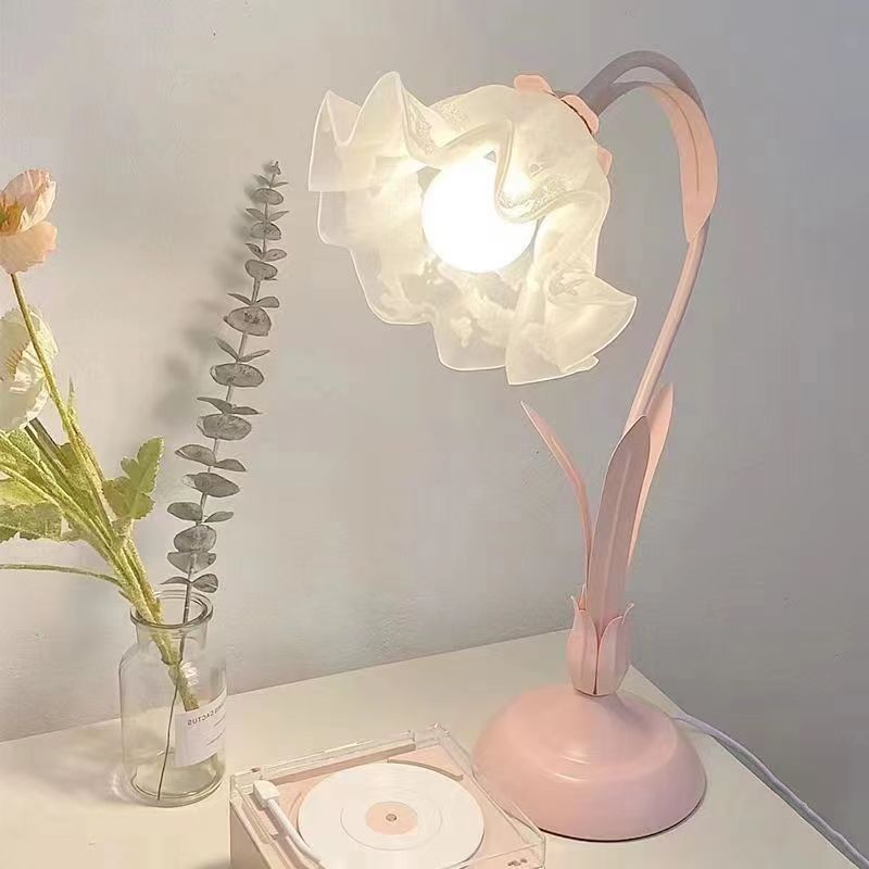 Cream romantic table lamp - bedroom bedside lamp - trendy girl birthday gift - popular european style floral ambient light