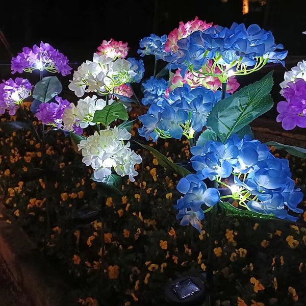 New LED waterproof 3-head solar hydrangea flower floor lamp outdoor garden decoration simulation flower lamp string wholesale