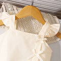 Girls' two-piece outfit: bow-embellished flutter sleeve top + shorts set