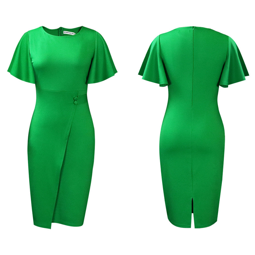 D3149 european and american style women's clothing  summer new arrival ruffle sleeve fashion slit bodycon plus size women's cross-border dress