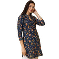 summer new  navy blue floral print dress - women's slimming v-neck mini dress