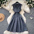 Salt style wear work clothing sleeveless lapel dress female summer waist slimming lookpleated skirteleganceelegant silm skirt
