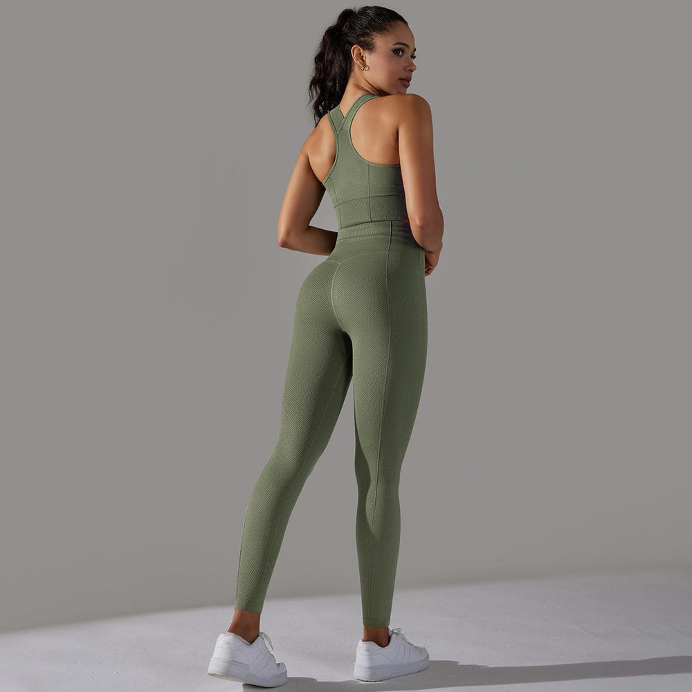 new arrival seamless jacquard knitting yoga wear breathable tight sports suit high waist hip lifting running fitness wear