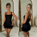 C7076 cross-border   independent station fashion women's sequin feather suspender dress new