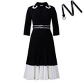 D3352 cross-border supply  autumn and winter european and american women's clothing pure color long sleeves color matching pleated a-line skirt foreign trade dress