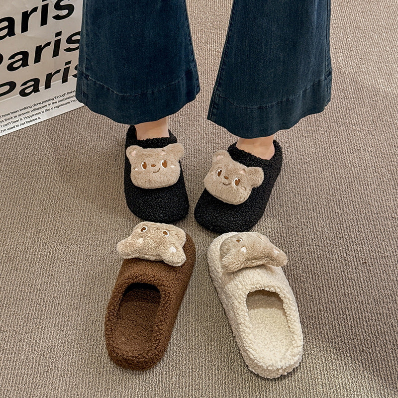 Trendy casual bear slippers for women - new autumn/winter collection, perfect for outdoor wear, dorm room, warm and thickened lambswool cotton shoes, couple's style