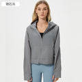 Summer lightweight breathable quick-dry sports windbreaker loose fit versatile hooded outdoor zip-up cardigan jacket for women d25007