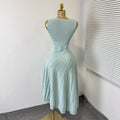 French sleeveless knittingdress women's water ripple hip cover long skirt summer slant neck ice silk asymmetrical a-line skirt