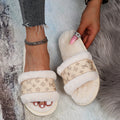 Women's fuzzy slippers - new autumn/winter fashion, letter print thong slippers, home indoor plush wooden floor slippers, warm cotton slippers, plus size available