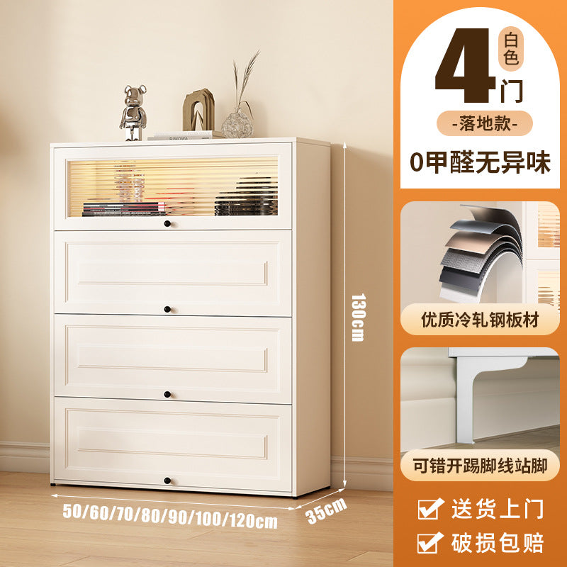 Steel five-bucket flap door cabinet, entrance integrated locker, dust-proof floor-to-ceiling storage cabinet, cream wind bookcase display cabinet
