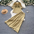 French chic embroidered blouse and high-waisted midi skirt two-piece set - women's summer commute style, slimming and elegant outfit