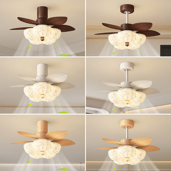 Medieval style Song Dynasty aesthetic flower master bedroom fan ceiling chandelier printed fabric retro restaurant ceiling fan lamp