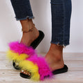 real feather turkey feather slippers one-piece slippers for women winter heattech flat heel ostrich feather slippers for women internet celebrity color matching slippers