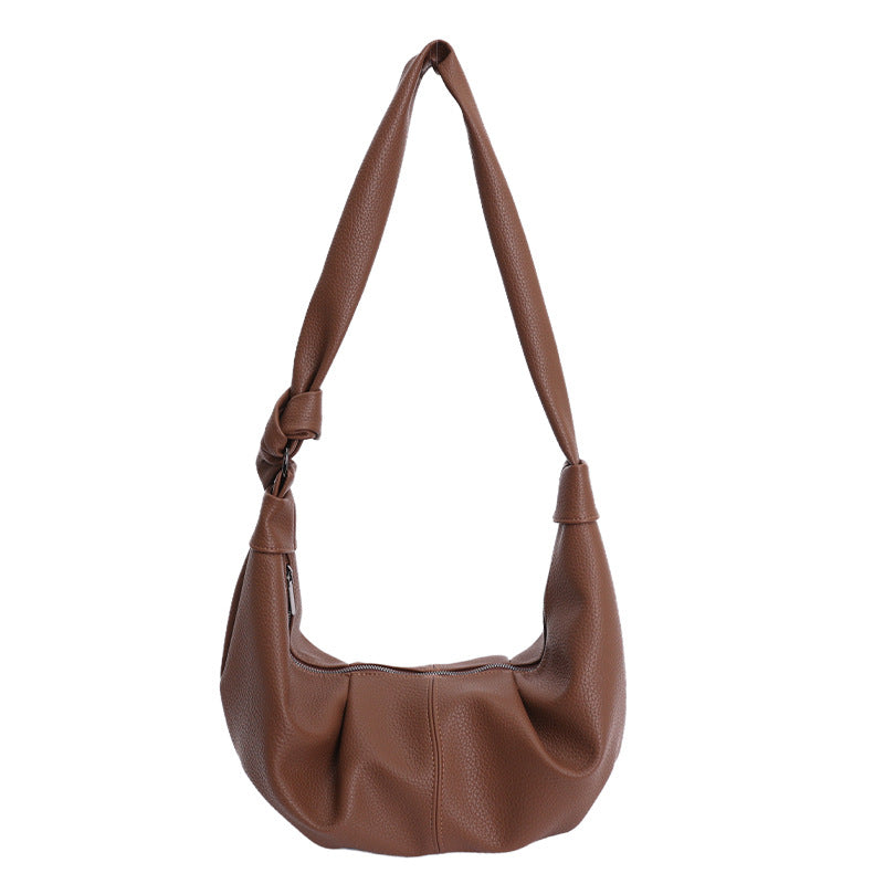 Korean style large capacity retro women's bag soft leather pleated dumpling bag lazy style casual versatile commuter shoulder crossbody bag