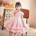 Ready-to-ship girls' short-sleeve sequin tutu princess dress - mesh children's skirt, perfect for 3-12 year olds, birthday celebrations, and first birthday parties