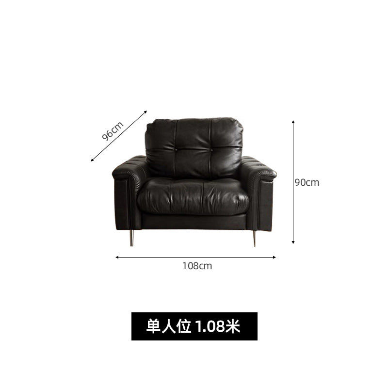 Retro black leather sofa, medieval style living room, small apartment, down designer straight row three-slot nebula sofa