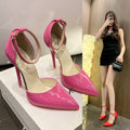 2026 new women's high heels, fashionable and sexy single shoes with ankle strap, elegant and mature style, pointed toe pumps