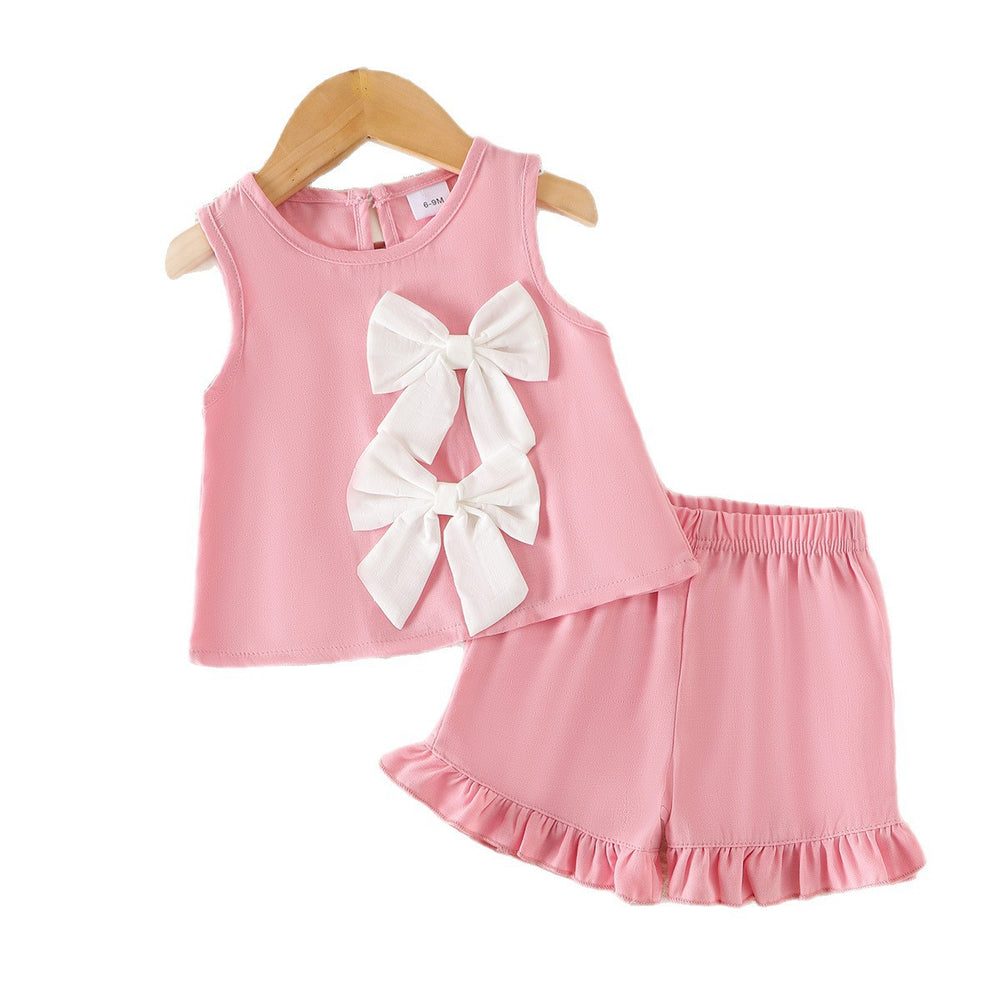 new european and american style spring/autumn girls' pink tank top + shorts baby outfit