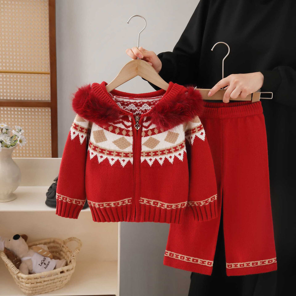 Kidssweater fair island sweater christmas wear sweateroutwear women's fall and winterloose lazy cardigan hooded suit