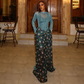 Fashion styleexport waist women's fashionelegantretro hip skirt slightly see-through round neck long sleevespatchwork trendydress