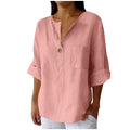 cross-border fashion summer new loose t-shirt women's v neck cotton and linen button tops