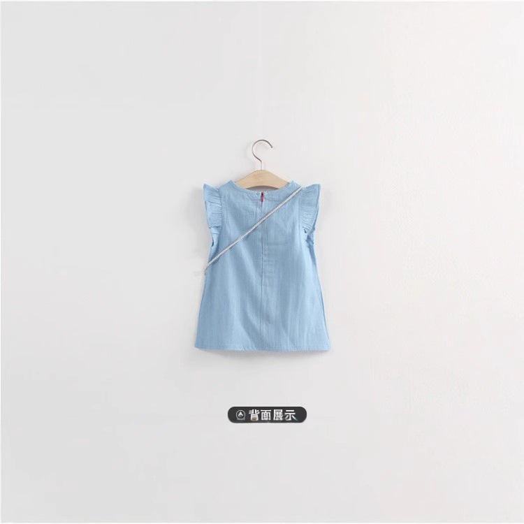 Korean style  summer new arrivals: girls' cartoon rabbit crossbody bag & denim dress set for toddlers and children
