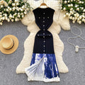 Design gradient tie-dye knit dress -  summer new arrival: elegant and chic single-breasted round neck sleeveless dress
