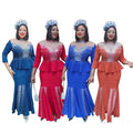 African cross-border sourcing:  new slim-fit, heavily embellished hotfix rhinestone plus-size maxi dress, high-waisted, elegant two-piece set