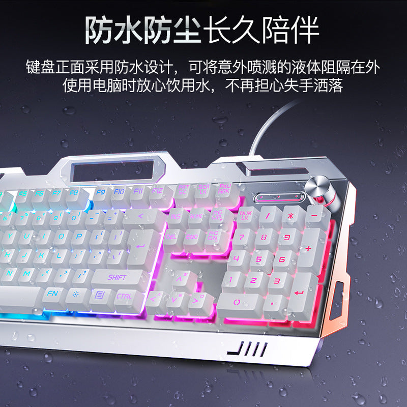 Silver sculpt v2g5 mechanical feel metal keyboard, mouse, and headset three-piece set - usb wired gaming pc accessories