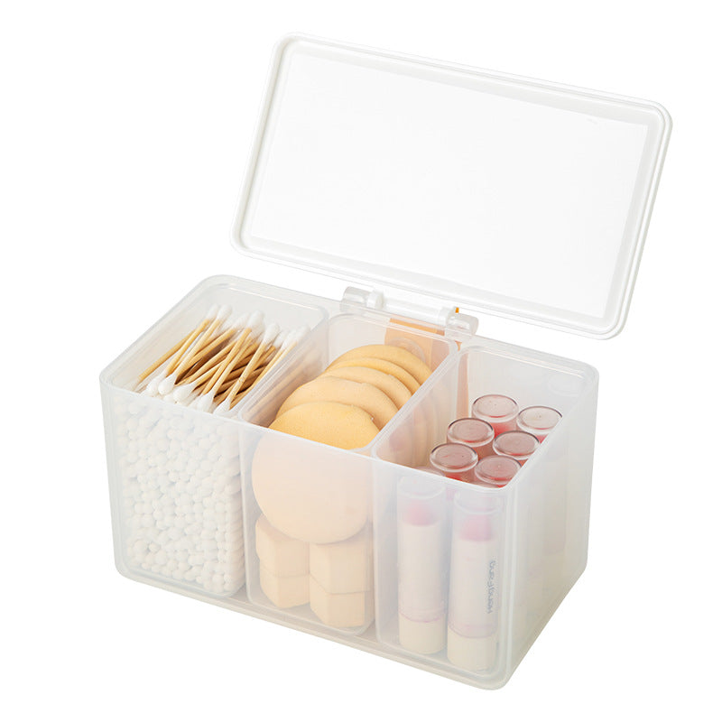 Bathroom mirror cabinet cotton swab cotton pad puff storage box transparent plastic grid desktop flip cover cosmetic storage box