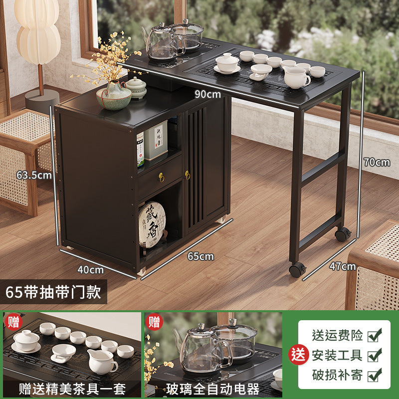 Modern minimalist tea table set - portable, rotating, kung fu tea brewing, all-in-one design for home, small apartments, balcony tea table/tea station