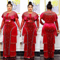 supply of luxury hot diamond beading round neck long sleeves dress gold velvet dress african fashion women's clothing
