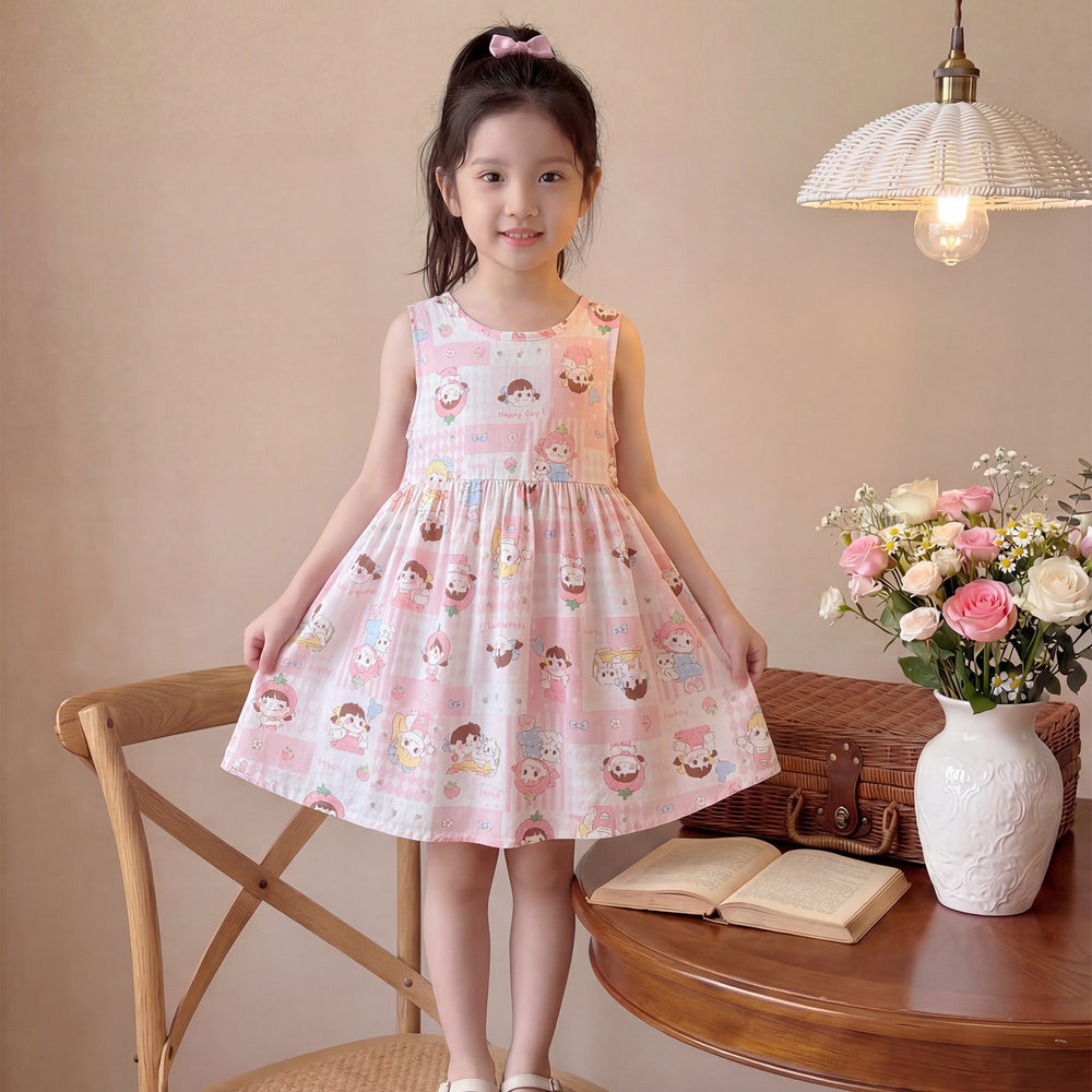 New girls' summer floral cotton silk dress - baby girl casual sweet style princess dress - stylish and trendy children's clothing