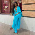 European and american cross-border women's clothing  summer new arrival: elegant casual flared sleeve tie-neck blouse and high-waisted pants set