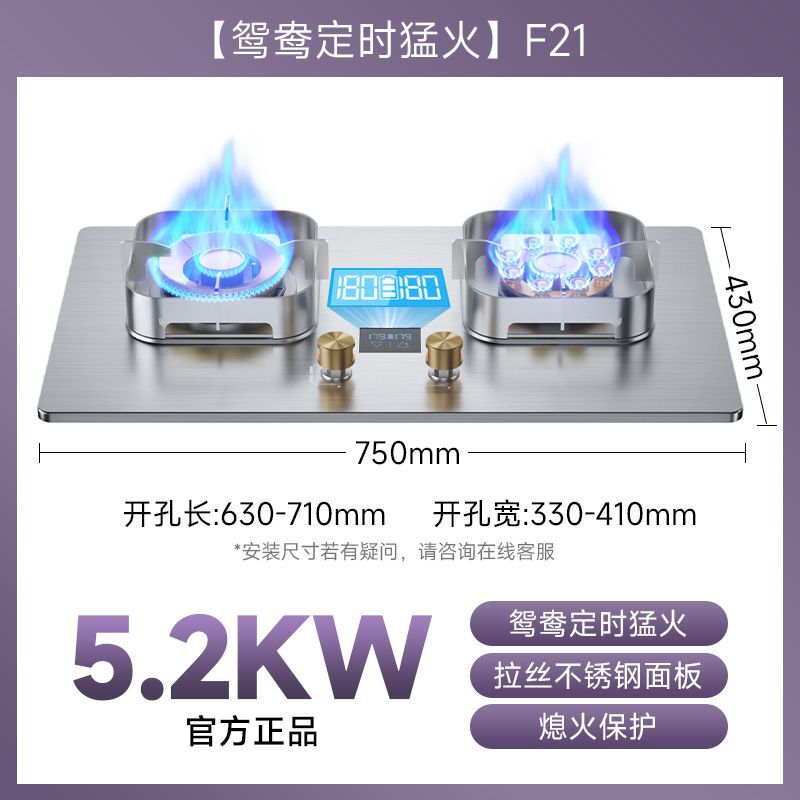 German baeda pure stainless steel 304 thickened large panel gas stove nine-chamber fierce fire table embedded fixed double stove